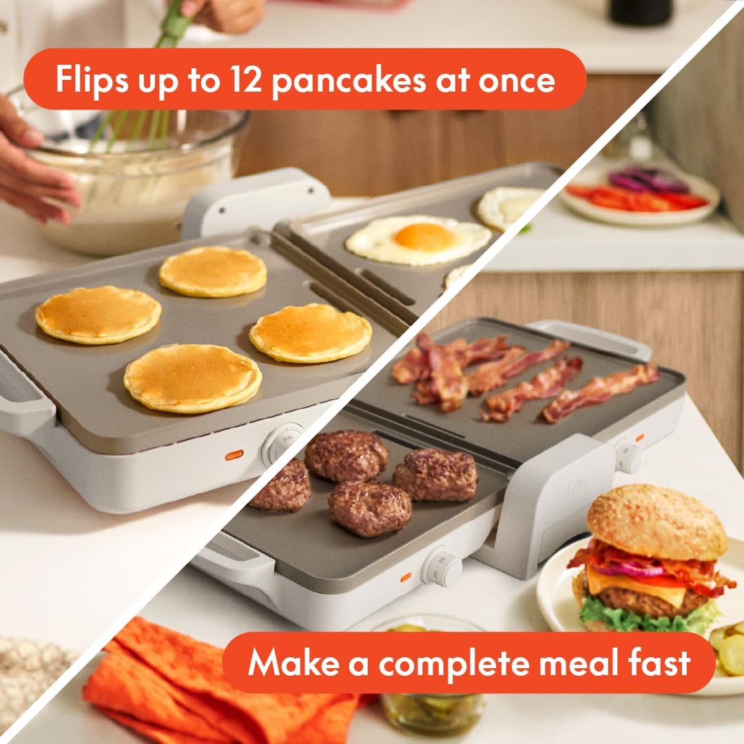 bella 10"x20" Fold and Store Griddle, Non-Toxic, Ceramic Coating, Oatmilk
