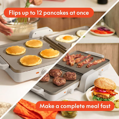 bella 10"x20" Fold and Store Griddle, Non-Toxic, Ceramic Coating, Oatmilk