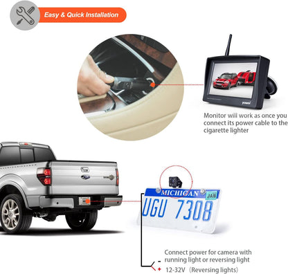 Wireless Backup Camera System with 4.3 inch Split Screen, IP69K Waterproof Wireless Rear View Camera with Night Vision, Support add 2nd Wireless Reversing Camera for Trailer, Vans, Cars, Rv, etc