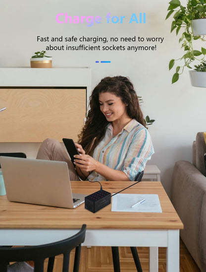 USB Charging Station,100W 20-Port Multi Smart Safety Fast Charger Station for Phone Tablet Watch Headphone PS, Compact Desktop Charger Home Office Travel