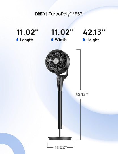 DREO Fan for Bedroom, 2026 Upgraded, 90ft Airflow, Quiet Fan, 90° Oscillating Standing Fan for Whole Room, DC Motor, 8+H Speeds, 3 Modes, 38-42'' Adjustable Height, 8H Timer, 105° Manual Vertical