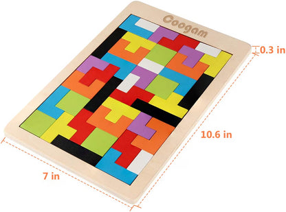 Coogam Wooden Blocks Puzzle, 40-Piece 3D Russian Blocks Tangram Jigsaw Brain Teaser Game, Colorful Wooden STEM Montessori Educational Puzzle for Kids & Adults