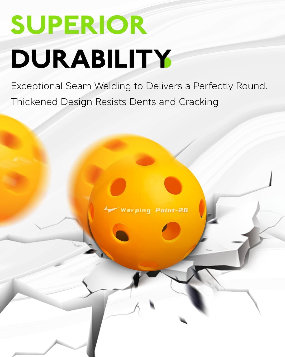 Warping Point Indoor Pickleball Balls, 12-Pack, 26-Hole TPE Practice Pickle Balls, 40+ Standard Size with Consistent Bounce & High Visibility, Orange