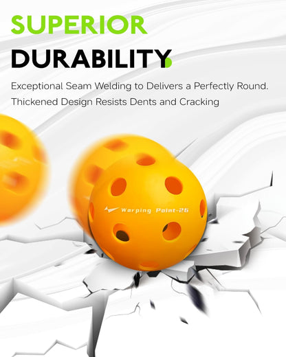 Warping Point Indoor Pickleball Balls, 12-Pack, 26-Hole TPE Practice Pickle Balls, 40+ Standard Size with Consistent Bounce & High Visibility, Orange