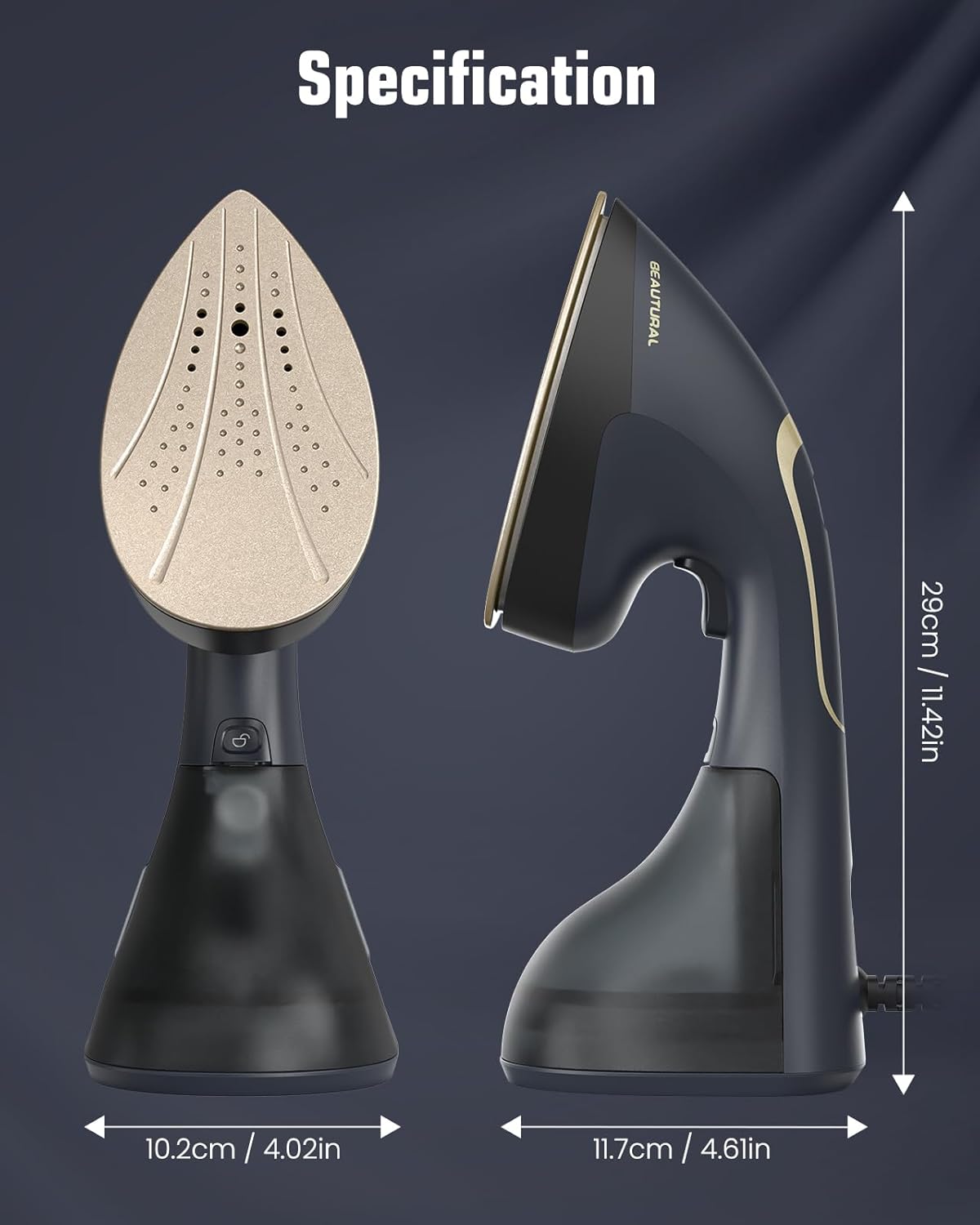 BEAUTURAL 2-in-1 Handheld Steamer & Iron for Clothes – 1200W Burst Steam Wrinkle Remover, Navy