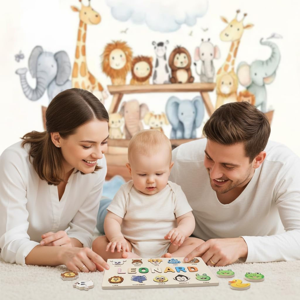 Tuiste Personalized Name Puzzle for Toddlers 1–3, Custom Wooden Montessori Learning Toy with Colorful Letters, 1st Birthday & Baby Shower Gift, Nursery Decor, Set 5