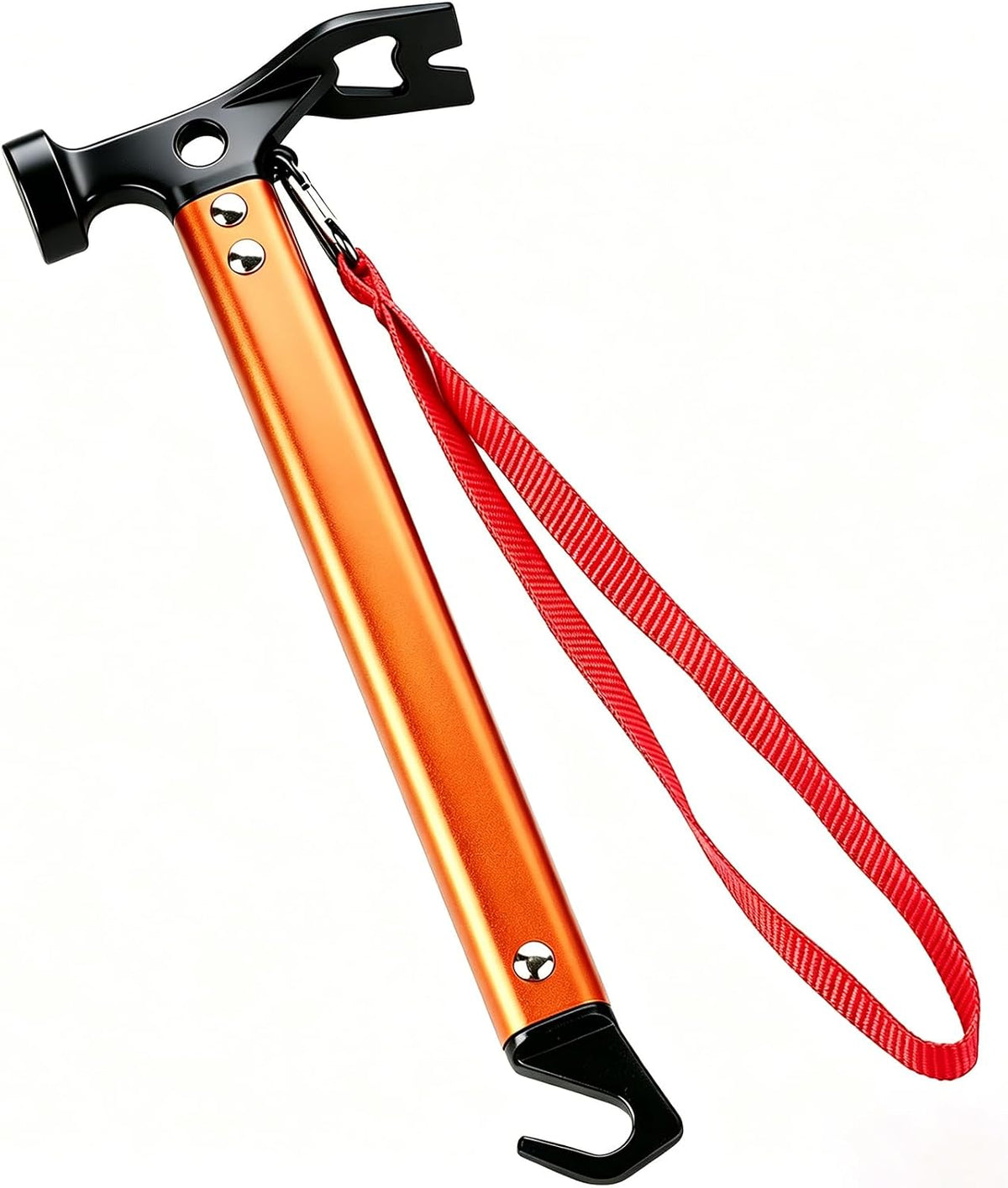 RIY 12" Carbon Steel Aluminum Camping Hammer, Lightweight 3-in-1 Tent Stake Hammer with Stake Puller, Corkscrew & Reflective Cord, Orange