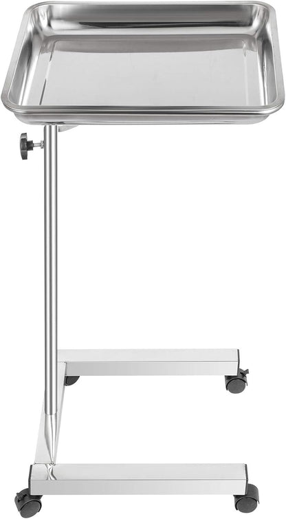 VEVOR Mayo Stand 18 x 14 inch Medical Tray, Height Adjustable 32-51 inch, Stainless Steel Lab Cart with Removable Tray & 4 Swivel Wheels, Metal Instrument Procedure Tray for Home Equipment, Dental