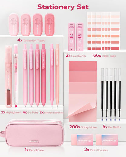 Four Candies Cute Aesthetic Pink School Supplies Kit for Girls