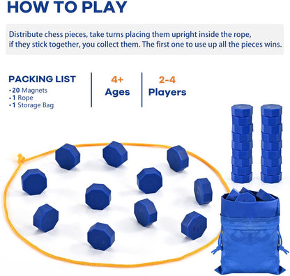 Bameca Magnetic Chess Game with Full-Size Stones, String Strategy Game for Kids & Adults, 20 Magnetic Stones, 2–4 Players, Portable Family Puzzle Game