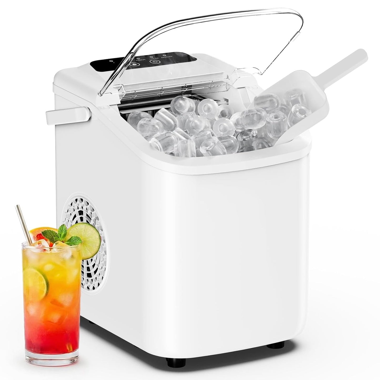 DUMOS Ice Makers Countertop Ice Machine with Portable Handle Compact Size 9 Bullet Cubes in 8 Mins, 26lbs in 24 Hours, Self-Cleaning, with Basket and Scoop, for Home, Kitchen, RV, Camping