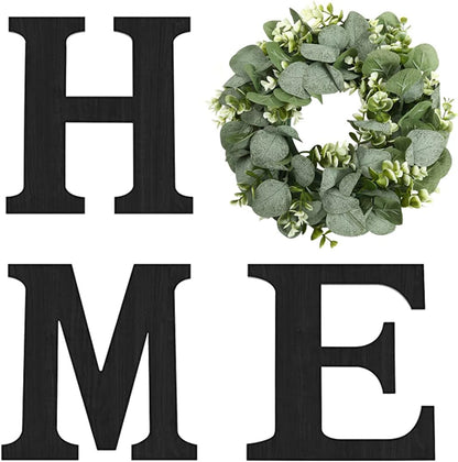 Wood Home Sign with Eucalyptus Wreath, Rustic Farmhouse Wall Decor