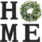 Wood Home Sign with Eucalyptus Wreath, Rustic Farmhouse Wall Decor