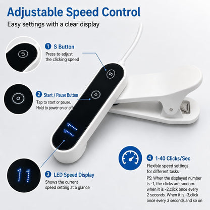 Clicker Automático con Cable 2 Unidades para iPhone iPad Android, Pulsador de Pantalla Silencioso USB con Cable, 2 unidades, pulsación silenciosa, pantalla digital de velocidad, clip ajustable, para teléfonos y tabletas