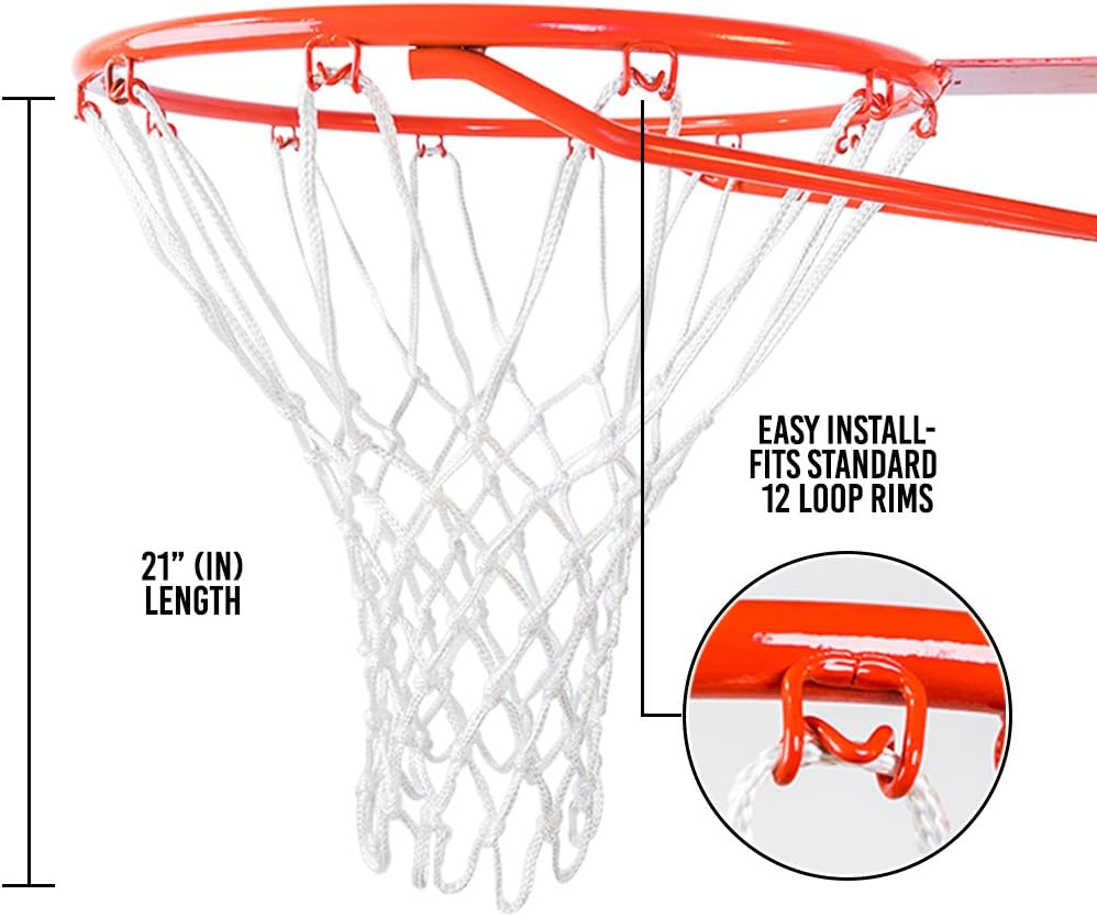 Ultra Sporting Goods Heavy Duty Basketball Net Replacement, 12-Loop All-Weather Anti-Whip Hoop Net for Standard 18-Inch Rims, White