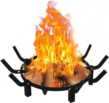 Mondazie Round Fire Pit Grill Grate 24 Inch, Fireplace Grate with 10 Bars Firewood Rack Outdoor for Firepit, Fireplace Log Burning Holder for Outside Hearth Wood Stove and Campfire, Black