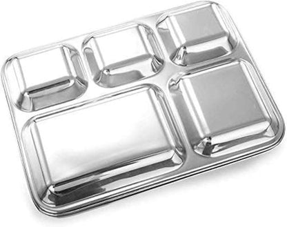 USA Deals 365 Stainless steel square deep dinner dish with five split sections for everyday use lunches,picnic & party (Stainless Steel, 8 pcs)