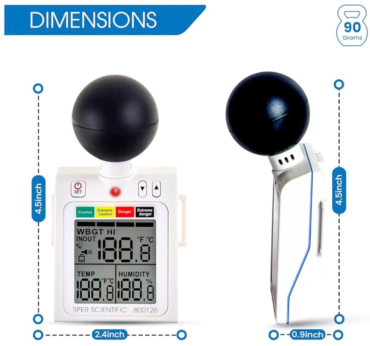 Sper Scientific 800126 Wearable Portable WBGT Heat Stress Monitor for Safety and Comfort with Dangerous Indicator Display