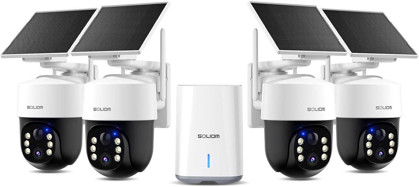 SOLIOM 4K Solar Security Cameras Wireless Outdoor System, 4-Cam Kit