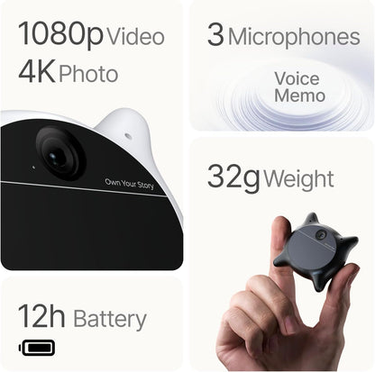 Looki L1 AI Multimodal Wearable for Life, 32g Lightweight Hands-Free Action Lifelogging Device with 1080P Video, 3 Mics, AI Vlogs & Comics, Proactive Intelligence, 32GB Privacy-First Storage (White)