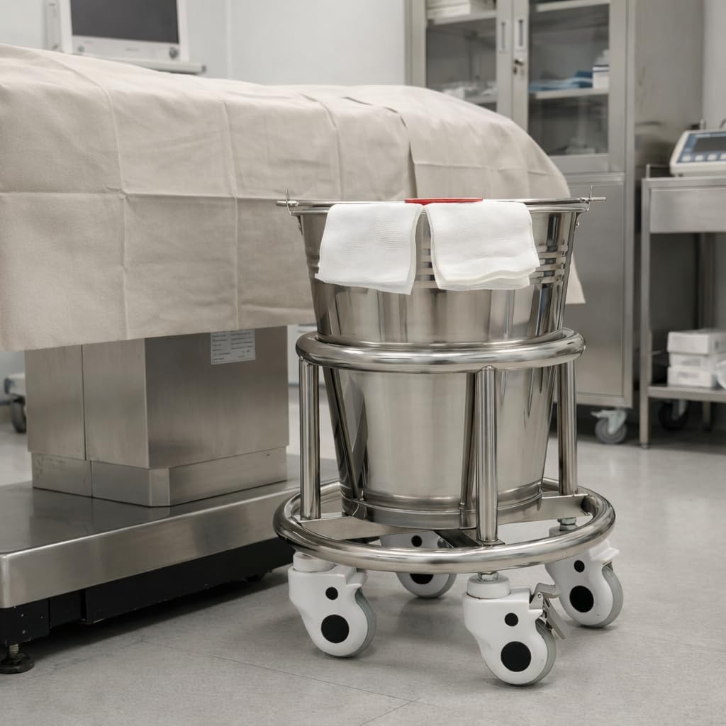 Stainless Steel Kick Bucket with Rolling Stand - Large 18 Quart Capacity, Removable Bason, Quiet Casters, Durable Frame - Ideal for Medical, Surgical, and Cleaning Use