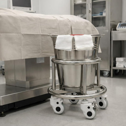 Stainless Steel Kick Bucket with Rolling Stand - Large 18 Quart Capacity, Removable Bason, Quiet Casters, Durable Frame - Ideal for Medical, Surgical, and Cleaning Use