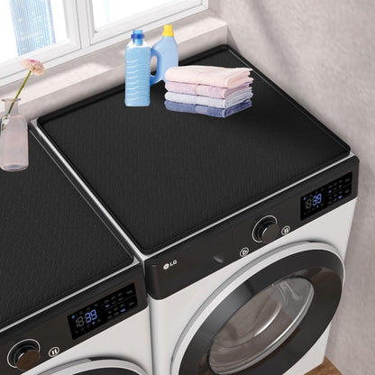 Washer and Dryer Topper Protector, 2 Pcs 27''x 27'' Black Silicone Laundry Top Washing Machine Top Cover, Non-Slip Rubber Mat Large Washer and Dryer Cover for the Top