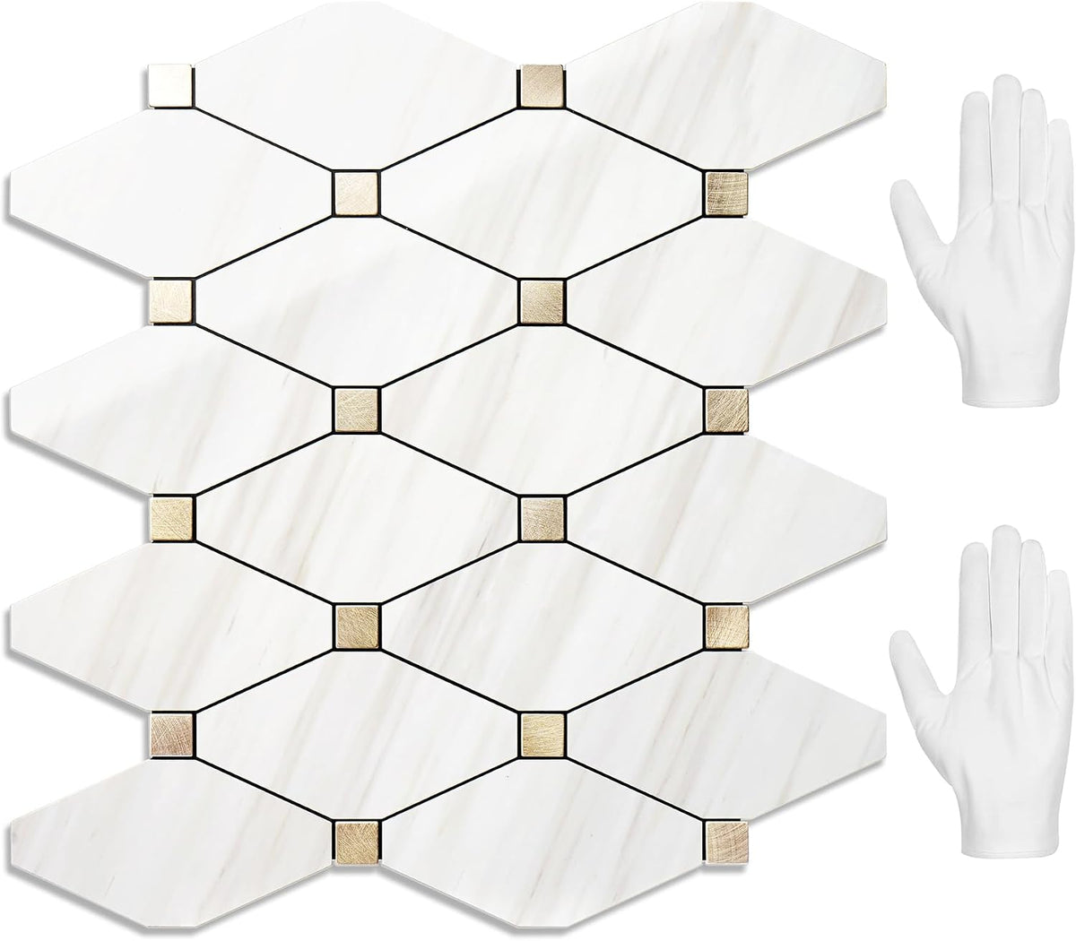 STICKGOO 10 Sheets Peel and Stick Backsplash, Polished Dolomite PVC Mixed Metal Gold Kitchen Backsplash, Waterproof, Stick on Wall Tiles for Kitchen, Bathroom, Vanities, RV