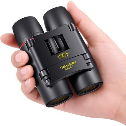 POLDR 12x25 Small Pocket Binoculars, Compact Lightweight Binoculars with BAK4 Prism, Fully Multi-Coated Optics, Waterproof Folding Binoculars for Adults & Kids