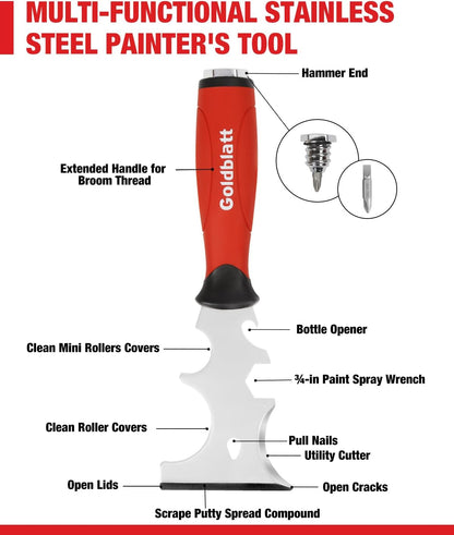 Goldblatt Drywall Hand Tool Kit, 6‑Piece Painter’s Tools Stainless Steel Putty Knives, 14 in 1 Paint Scraper, 6'' and 4'' Flex Joint Knives, 8'' and 12'' Taping Knives, 12'' Mud Pan