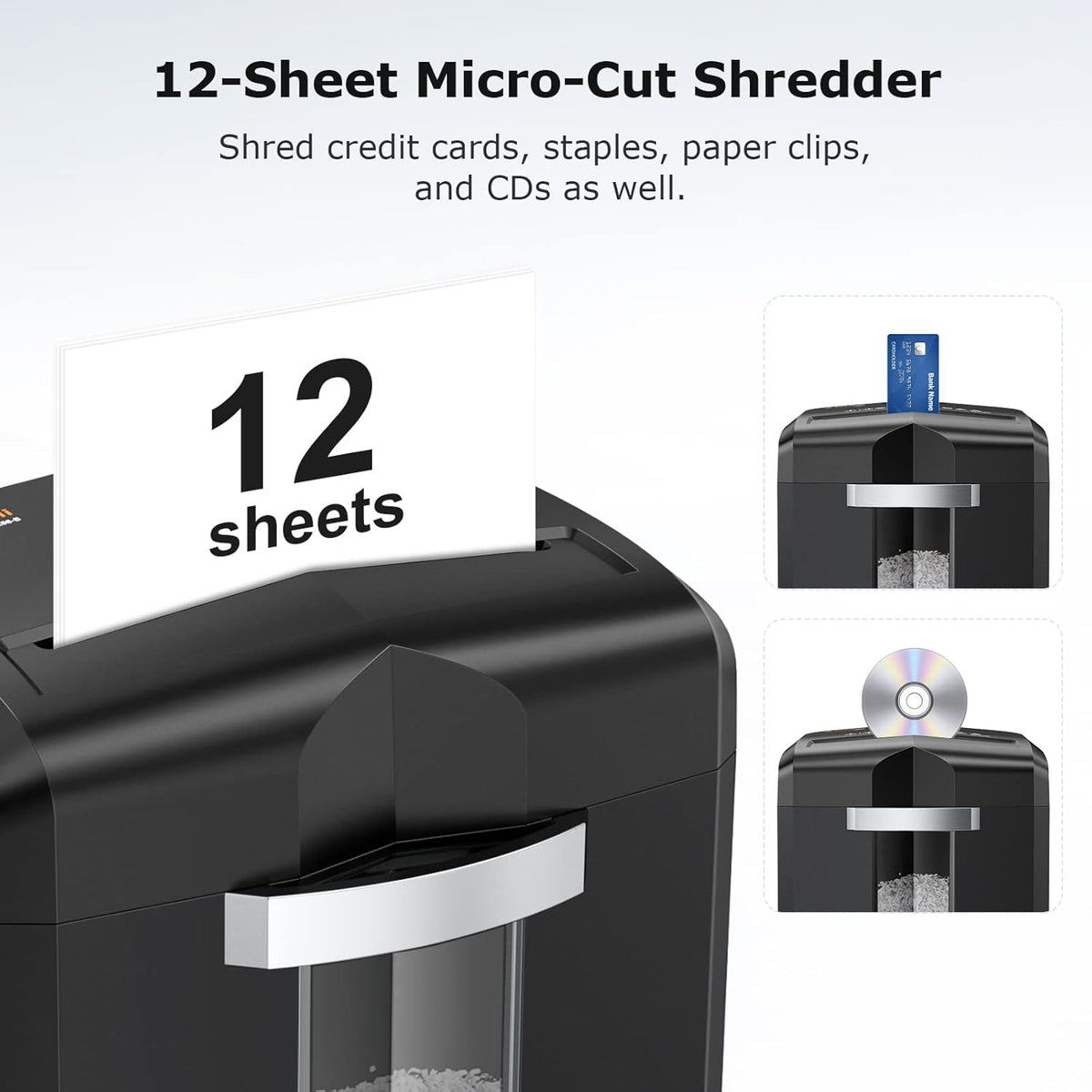 bonsaii 12-Sheet Micro Cut Paper Shredder | P-4 High Security, Jam-Proof Heavy Duty Shredder with 4.2-Gallon Pullout Bin & Casters for Home Office