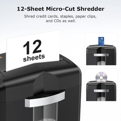 bonsaii 12-Sheet Micro Cut Paper Shredder | P-4 High Security, Jam-Proof Heavy Duty Shredder with 4.2-Gallon Pullout Bin & Casters for Home Office