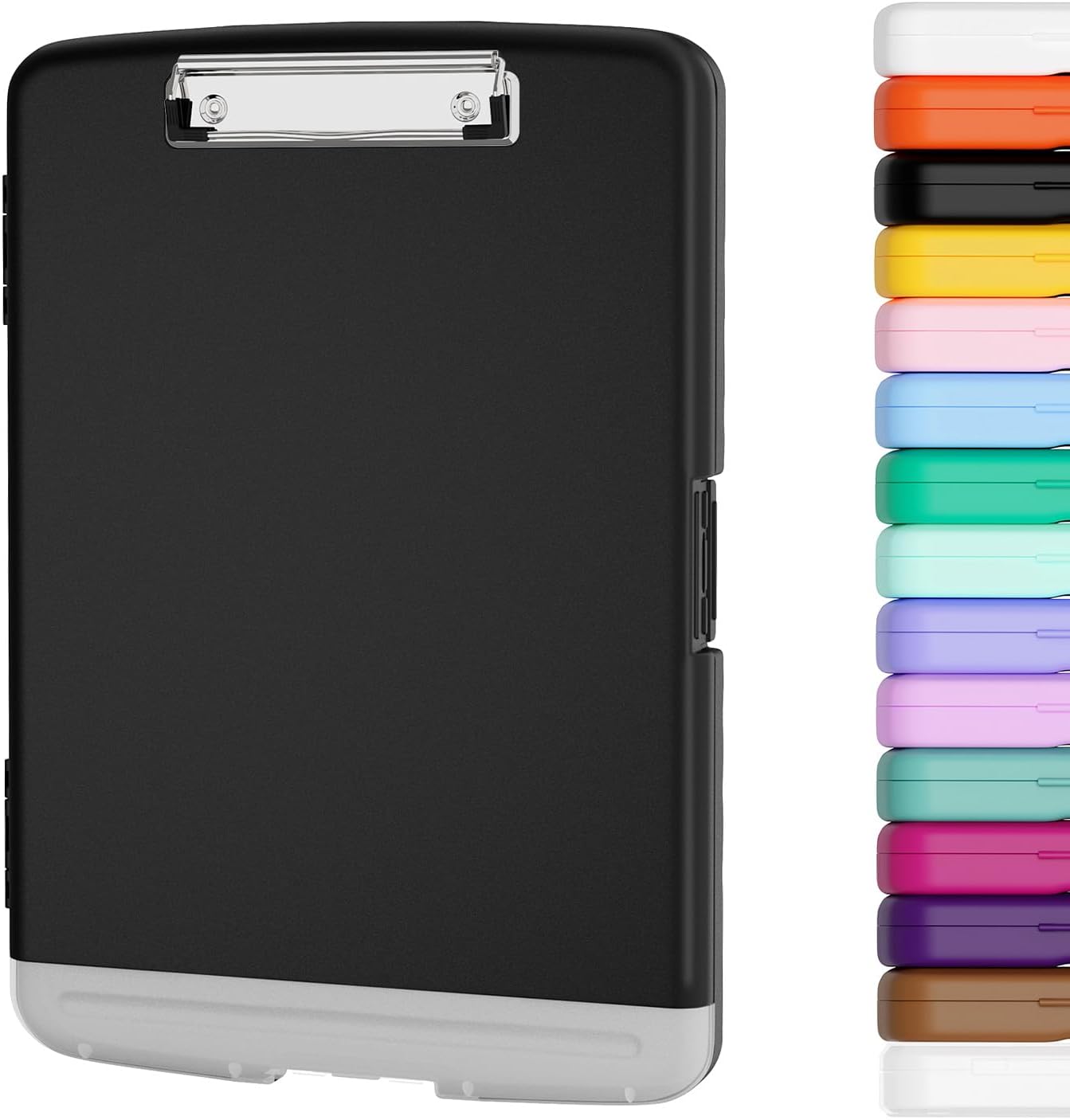 Piasoenc Clipboard with Storage, 8.5 x 11 Inch Clip Board with Pen Holder, Black