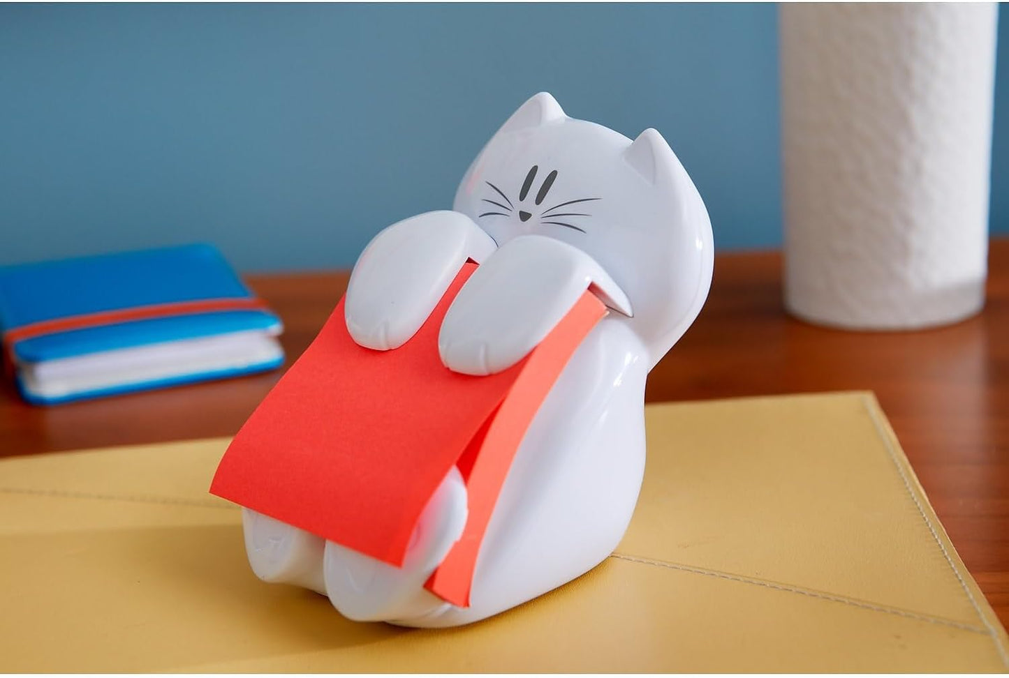 Post-it Note Dispenser, White Cat Design, Pop-Up Sticky Note Holder with 45-Sheet 3 x 3 Inch Note Pad
