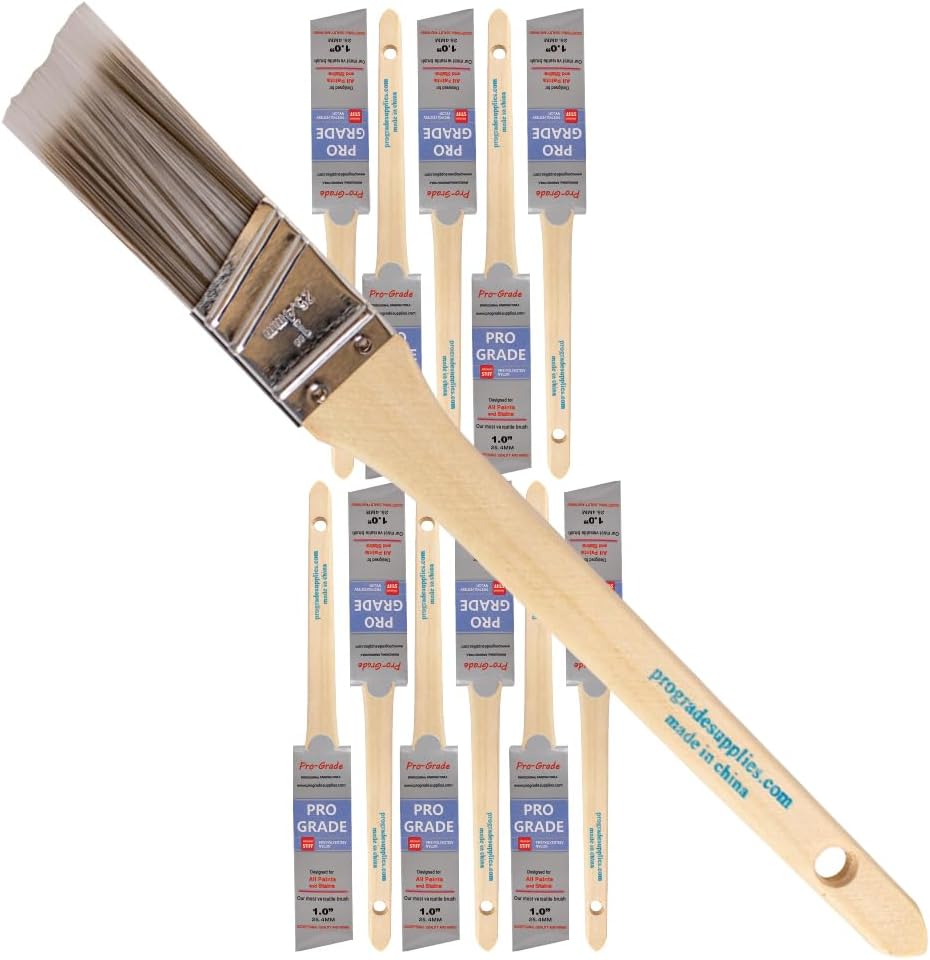 Pro Grade Paint Brushes, 1 Inch Angle Paint Brush, Walls & Trim, 12 Pack Sash, cut-in & detail work | Furniture, cabinets & doors | Interior & exterior | Latex, oil & stain | Medium stiff bristles