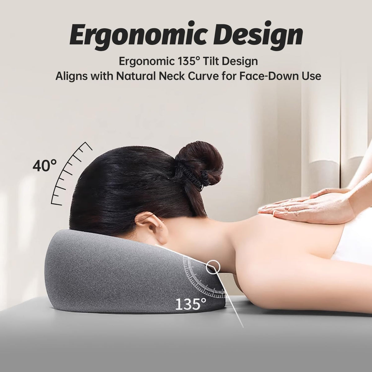 xiaomubiao Face Down Pillow for Massage Table, Memory Foam Face Cradle for Bed & Stomach Sleeping, Breathable Prone Rest Pillow with Removable Washable Cover, Gray