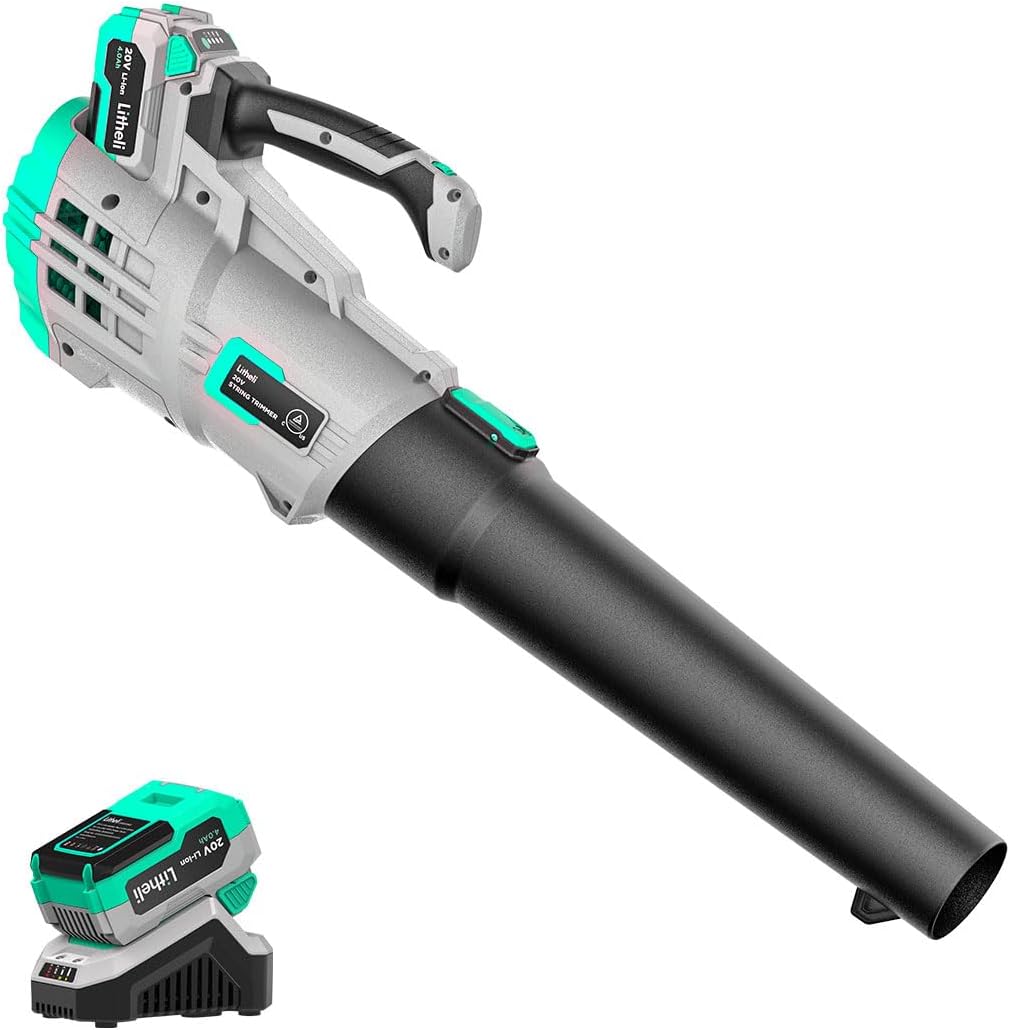Litheli 20V Cordless Leaf Blower, 350 CFM 85 MPH Battery Powered Leaf Blower, Variable Speeds for Cleaning Leaves, Dust, Snow, Lawn, Yard, 4.0Ah Battery & Fast Charger