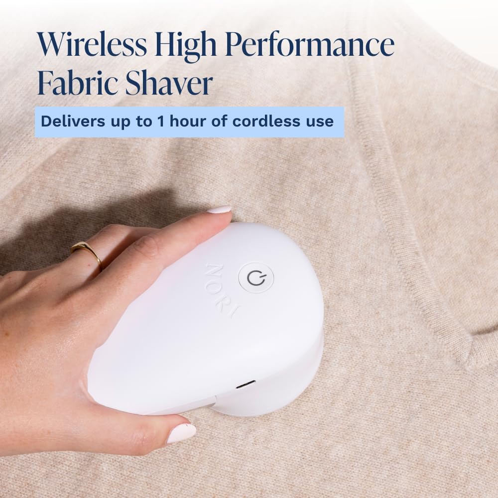 NORI Trim Fabric Shaver | Rechargeable Wireless Lint Remover for Clothes & Furniture with 6 Precision Blades
