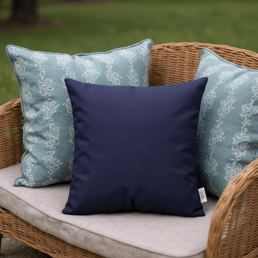 RSH DECOR Indoor Outdoor Navy Mix Set of 4-17"x 17" Square Pillow Set Weather Resistant - Choose Pillow Color (2-Navy Blue & 2-Navy Stripe Mixed Pillow Set)