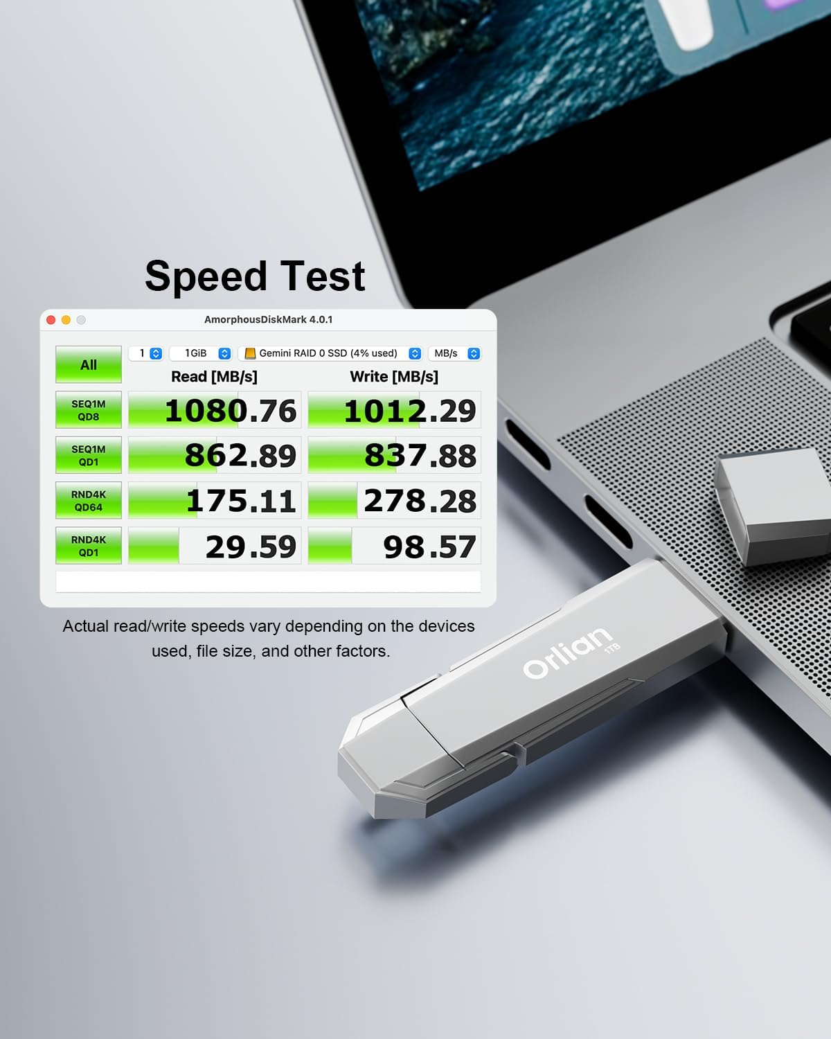 Orlian 1TB External Portable SSD USB Solid State Drive Up to 1000MB/s USB 3.2 Gen 2 Dual Drive Type C + USB A Solid State Thumb Drive
