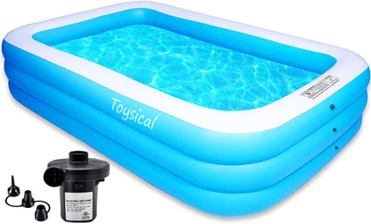 Toysical Inflatable Family Pool with Pump, 118" x 72" x 22", 312-Gallon Above Ground Swimming Pool for Kids & Adults, Rectangular PVC Pool with Air Pump & Repair Patches