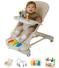 Cuddo Baby 4-in-1 Montessori Baby Bouncer, Sensory Play Center with Piano, Tray, Rattle Socks & Teether, Foldable Baby Activity Seat with Wheels, Khaki