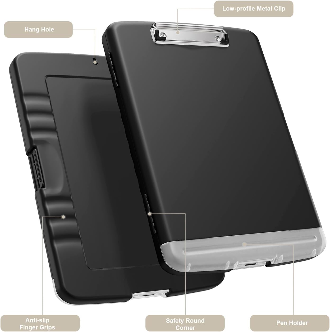 Piasoenc Clipboard with Storage, 8.5 x 11 Inch Clip Board with Pen Holder, Black