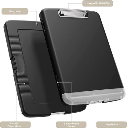 Piasoenc Clipboard with Storage, 8.5 x 11 Inch Clip Board with Pen Holder, Black