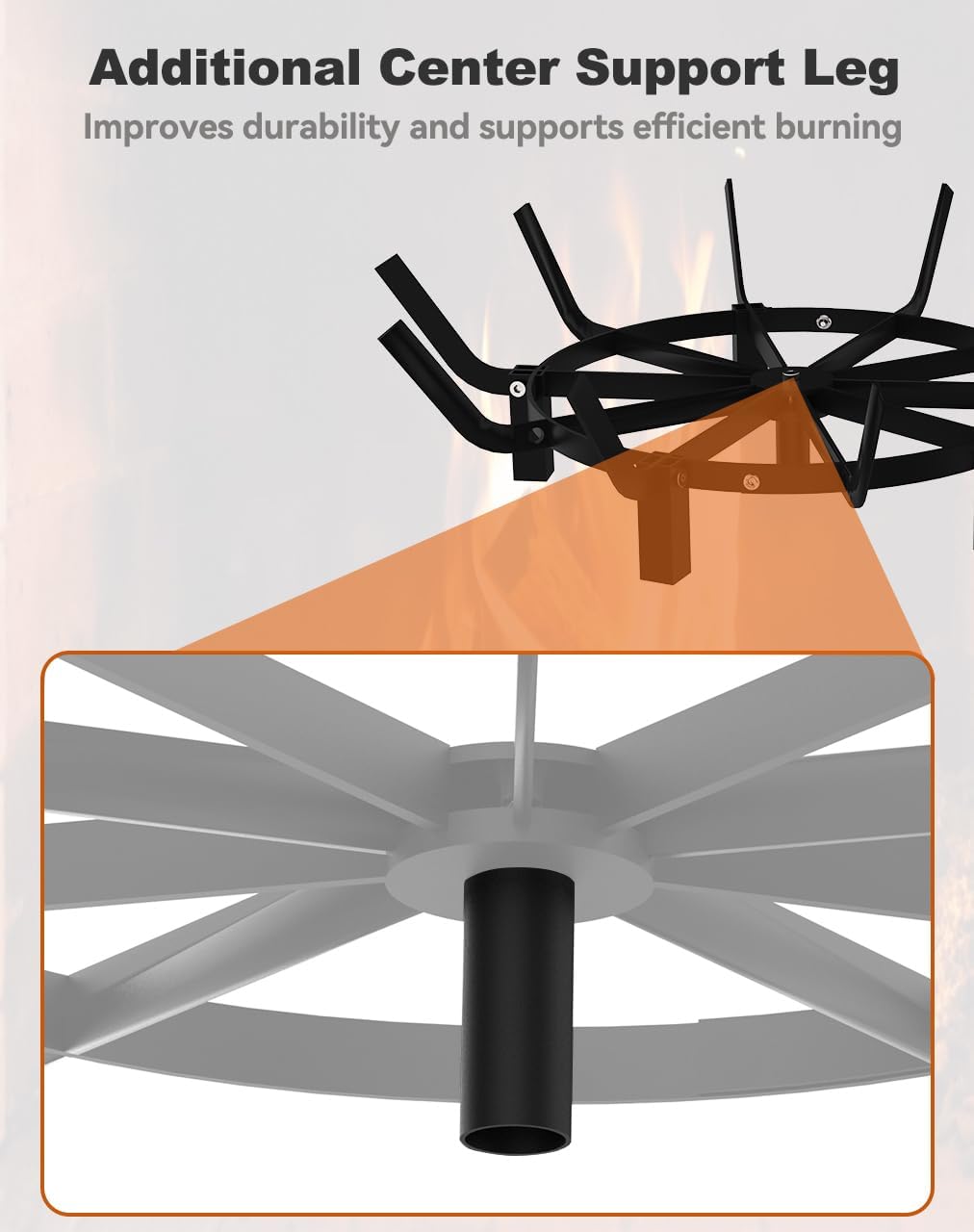Mondazie Round Fire Pit Grill Grate 24 Inch, Fireplace Grate with 10 Bars Firewood Rack Outdoor for Firepit, Fireplace Log Burning Holder for Outside Hearth Wood Stove and Campfire, Black