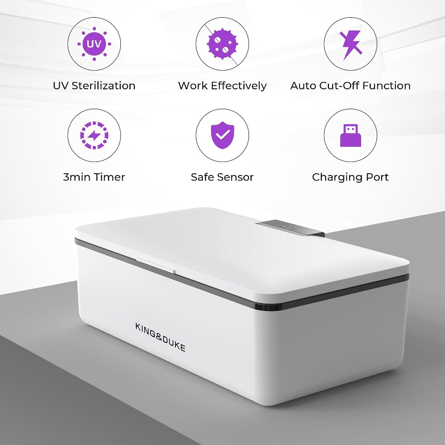 KING&DUKE Phone Sanitizer, UV Sanitizer Box with 360° UV-C Light, Portable UV Phone Sanitizer for Cell Phone, Keys, Glasses, Earphones – White