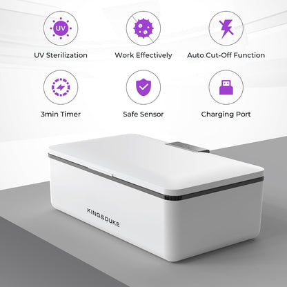 KING&DUKE Phone Sanitizer, UV Sanitizer Box with 360° UV-C Light, Portable UV Phone Sanitizer for Cell Phone, Keys, Glasses, Earphones – White