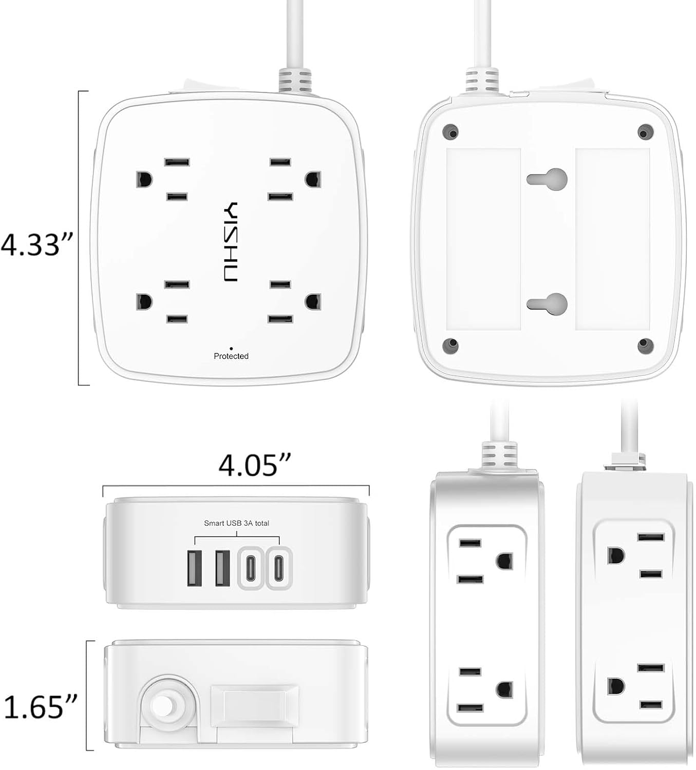 YISHU 6Ft Surge Protector Power Strip with 8 Outlets & 4 USB Ports