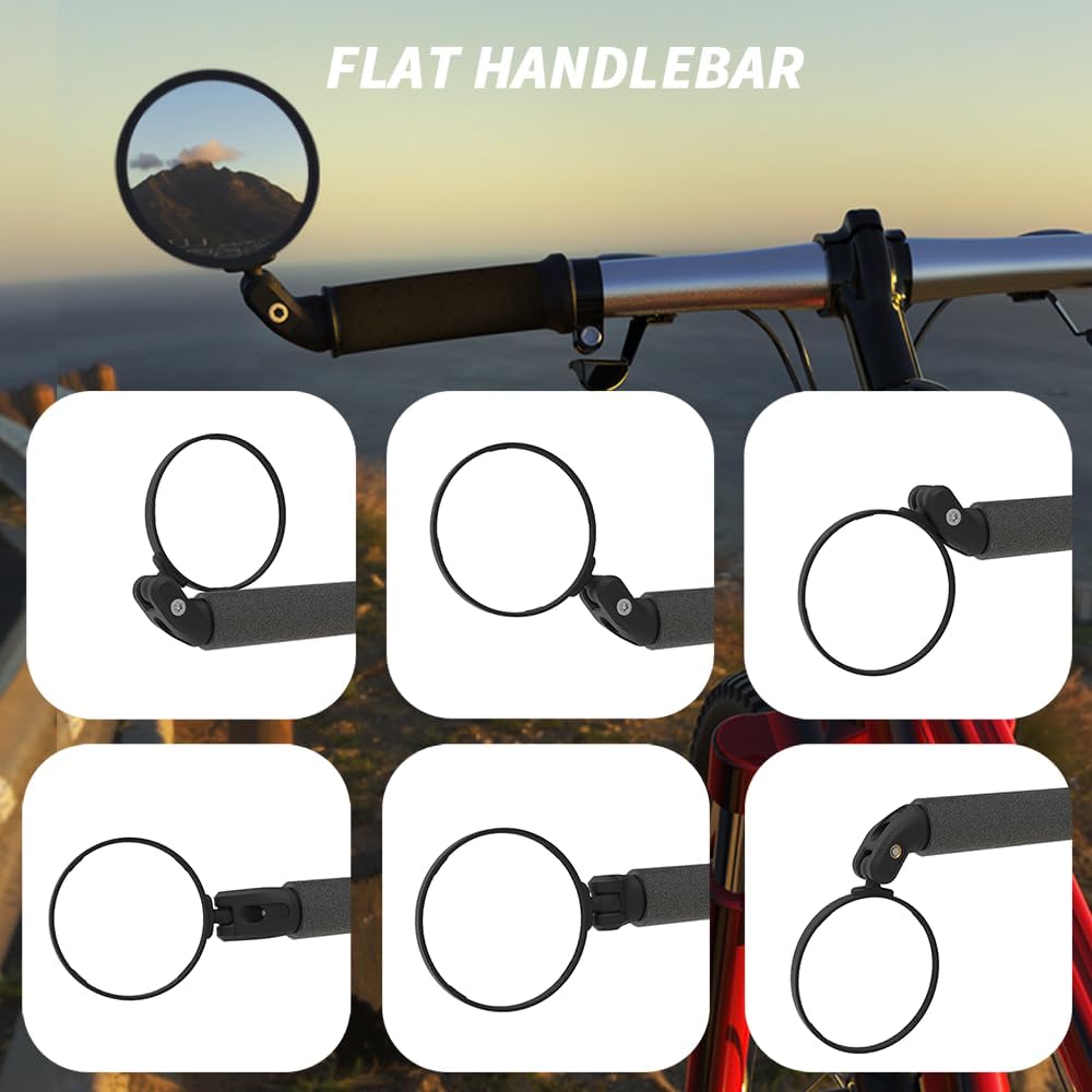 BriskMore Bike Bar End Mirrors, 2-Pack 3-Inch HD Convex Glass Bicycle Rearview Mirrors, 360° Rotatable & 180° Adjustable, Shatter-Resistant Mirrors for Flat & Drop Handlebars