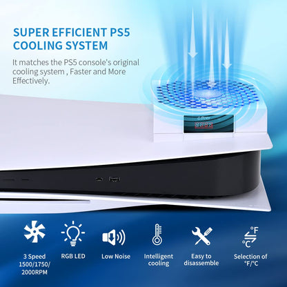 G-STORY PS5 Cooling Fan | Auto 3-Speed Adjustable Console Cooler with LED Temperature Display & RGB Lighting